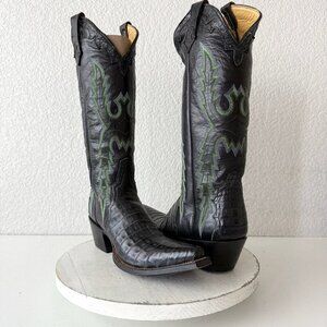 Rod Patrick Womens Cowboy Boots 8.5AA Black Caiman Western Cowgirl Mid Calf Tall